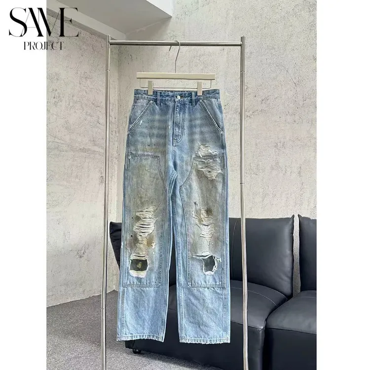 SPJ 25FW马拉破坏裤「不规则焦褐色解构主义泥染拼配宽松直筒版型」