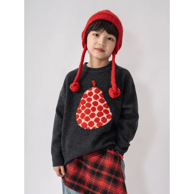 ASKR‘福梨’【100%羊毛】男童福梨新年毛衣儿童纯羊毛衫加厚款深