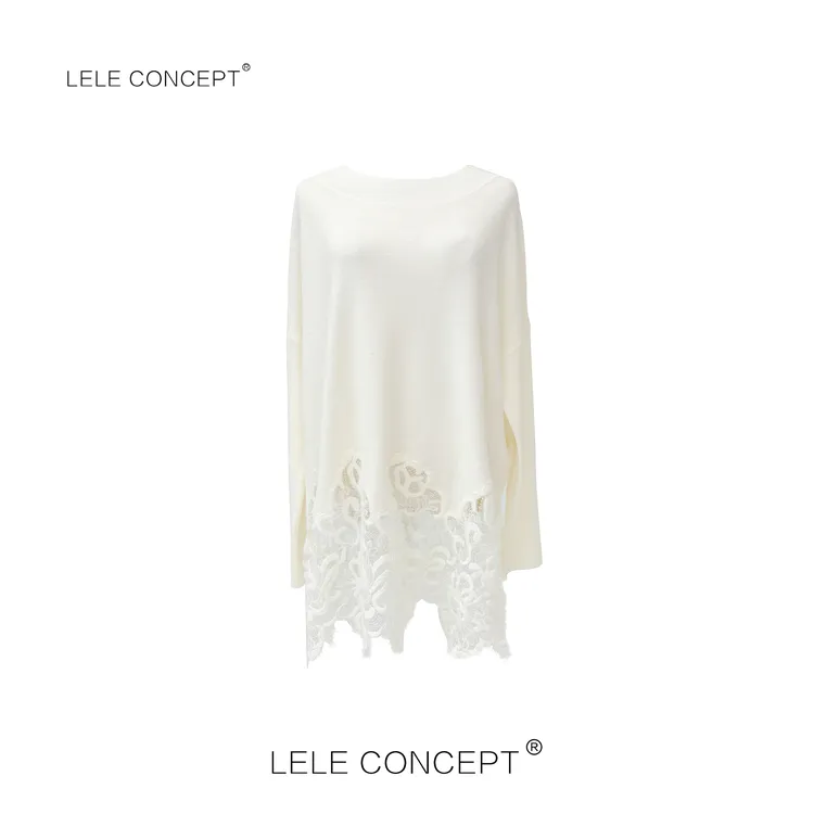 LELE CONCEPT丨「丽」法式轻奢款下拼蕾丝宽版上衣S1187
