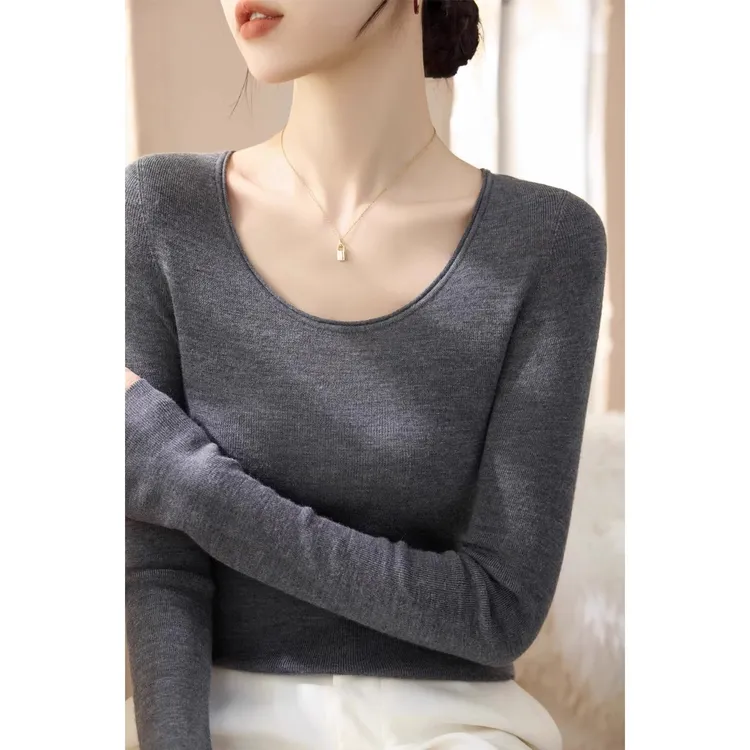 低圆领内搭针织打底衫女2025春季新款高级感修身显瘦毛衣长袖上衣