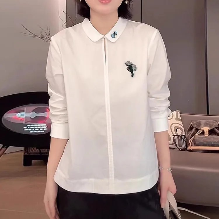 重工钉珠长袖衬衫女秋季新款胖MM大码女装显瘦遮肉独特超好看上衣