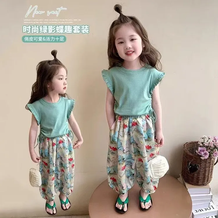 【现货】女童夏季套装2025新款甜酷休闲小飞袖防蚊长裤两件套