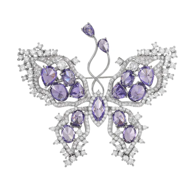 铜合金锆石胸针 轻奢高档32806紫色蝴蝶胸针高级感百搭配饰礼物