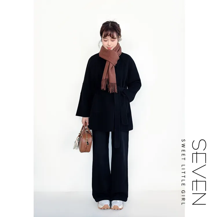 ⑦七七146小个子秋冬款保暖100%细羊毛双面呢大衣女腰带外套小美说