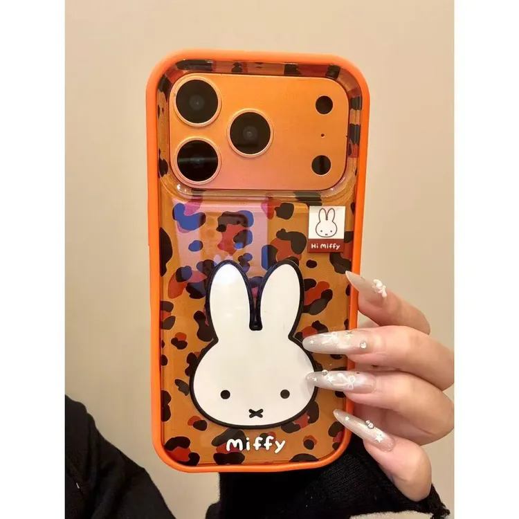 卡通可爱拼接豹纹猫咪米菲免适用iphone17pro16手机壳二合一硬壳