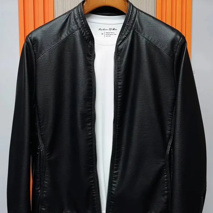 【秋季新款】简约风男士休闲立领防风皮夹克外套