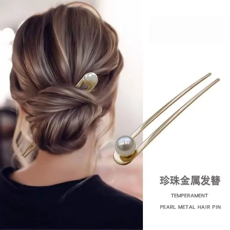 诗泊雅 新款Z珠发夹金属发簪简约现代日常头饰