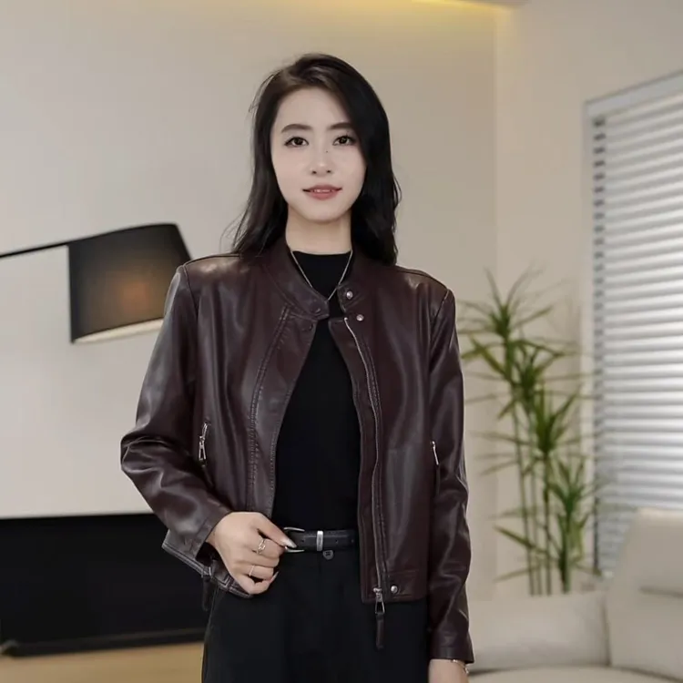 2025春秋款外搭皮衣/小个子立领夹克/洋气质感女外套3609