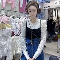 泡泡袖款减龄长袖气质常规修身圆领时尚T恤洋气女