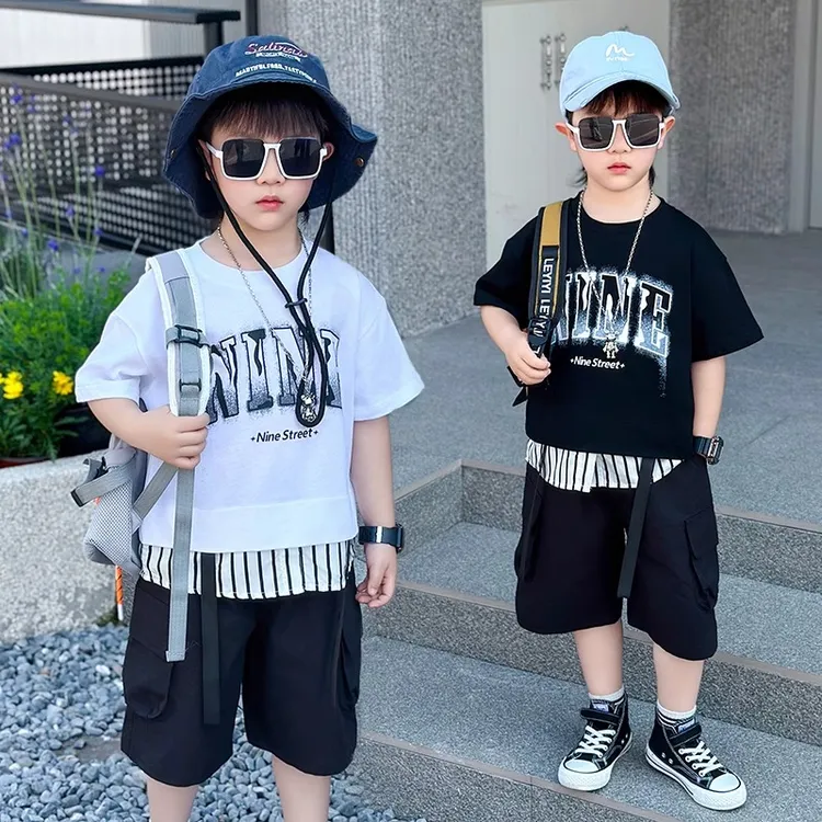 男童短袖T恤套装潮夏季2025新款儿童帅气时髦工装短裤小男孩夏装