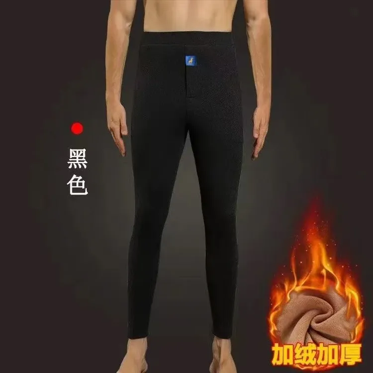 男士加绒保暖裤秋冬季款内穿打底裤高弹棉裤高腰加厚男款防寒修身