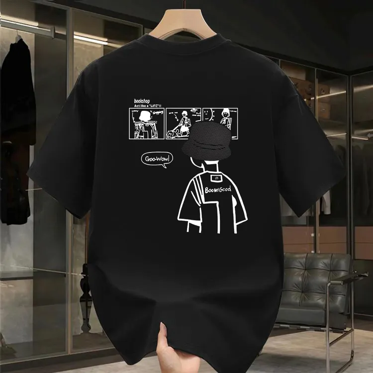 纯棉青年短袖T恤男士百搭潮牌印花夏季新款超火重磅休闲宽松上衣