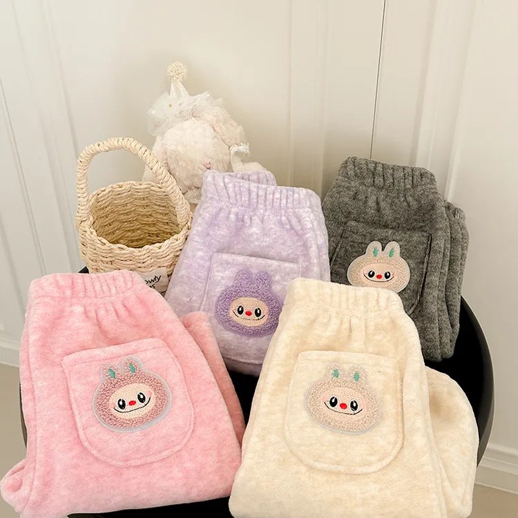 2025加绒冬季新款女童德绒加厚一体儿童保暖家居卡通休闲长裤