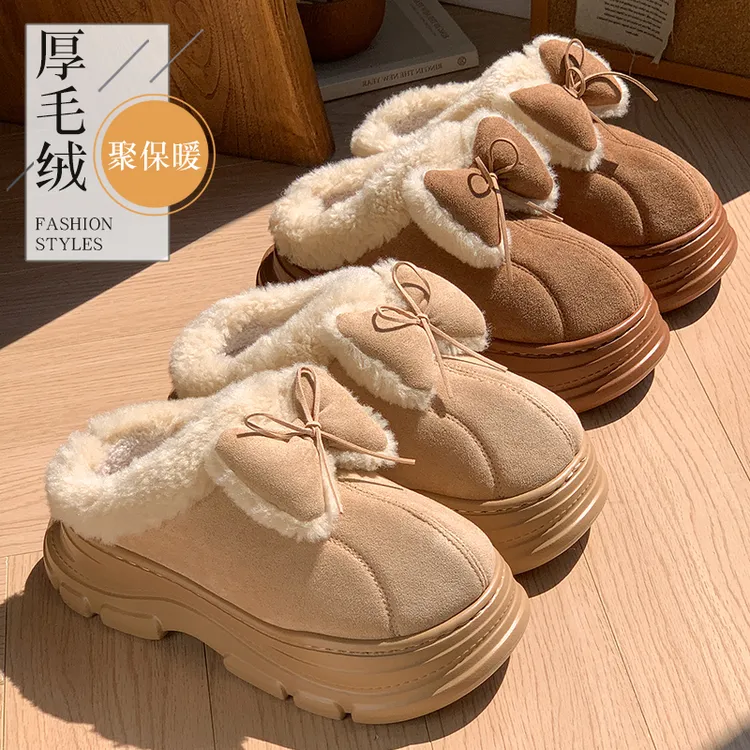 厚底防滑棉拖鞋女秋冬季新款网红爆款室内居家保暖毛毛绒拖鞋外穿