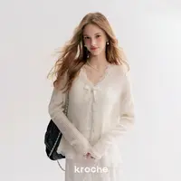 【雪宝专享】Kroche 25aw 浪漫蕾丝 花边拼接 宽松V领长袖针织开衫