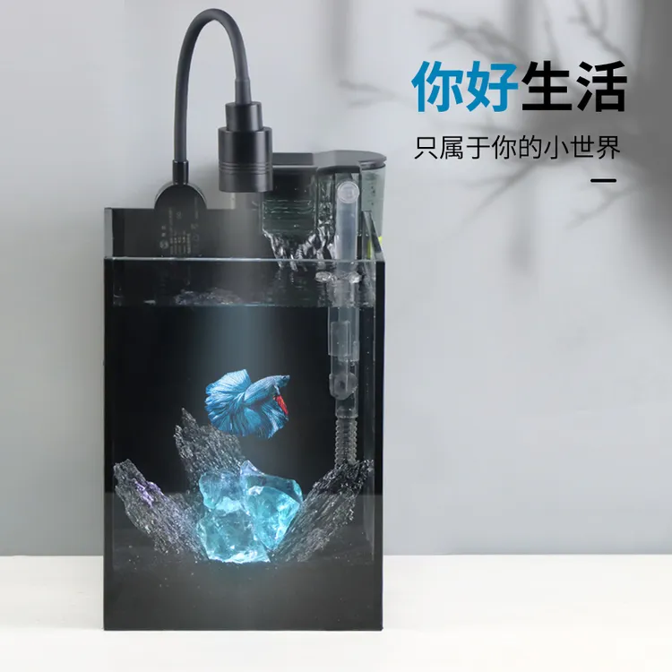 暗黑风造景斗鱼缸静音小型桌面超白玻璃黑背鱼缸过滤自循环免换水