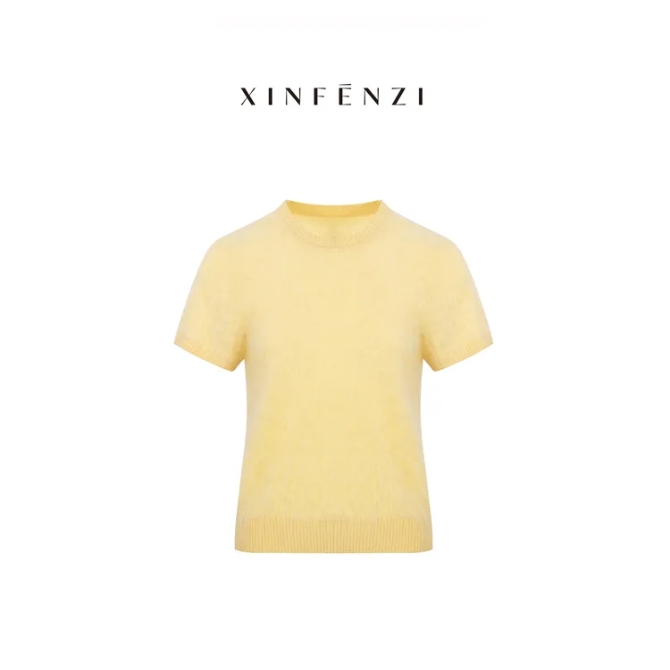 【甜桔】XINFENZI 重工羊绒拉绒氛围感短袖毛衣 51269