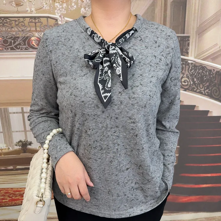 秋季新款丝带V领长袖大码百搭洋气时尚GLY3174