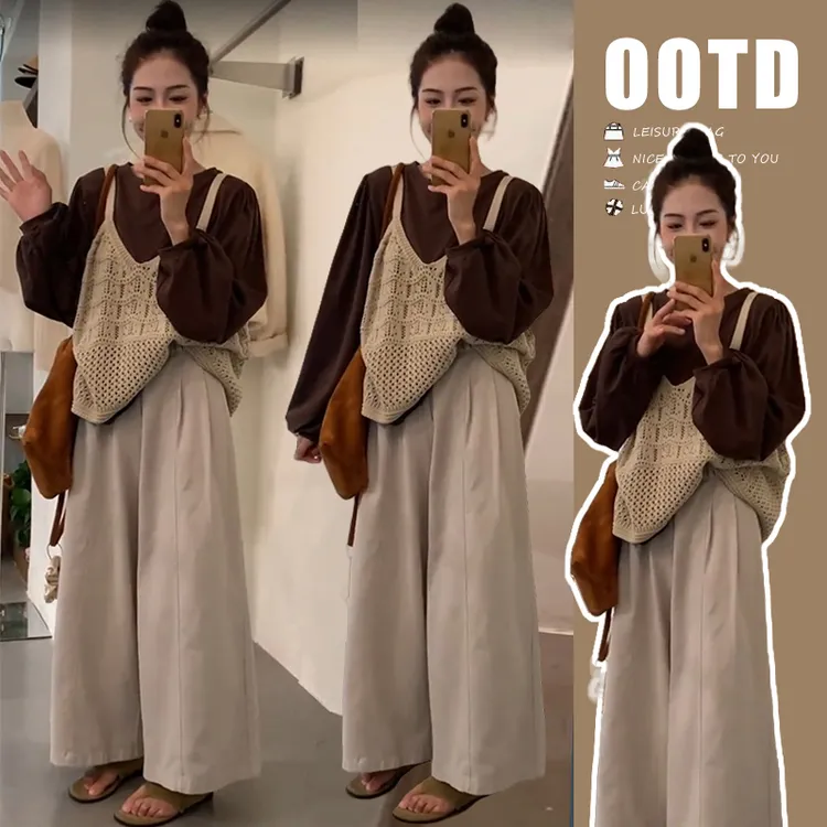 美拉德韩版复古百搭孕妇装秋冬季套装爆款气质高质量三件套女秋装