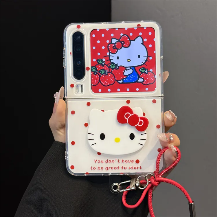 适用华为purax典藏版折叠屏手机壳pocket2红色波点立体蝴蝶结kt猫