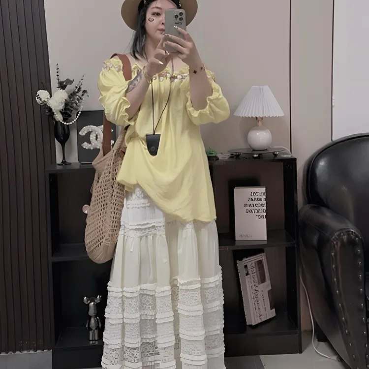 Aa·Dan+超仙洋气拼蕾丝半身裙