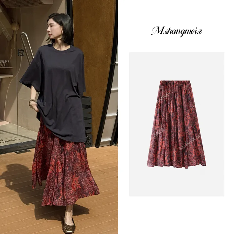 M.SHANGMEI.Z/沐熙【朱砂裙】美大哥优雅显瘦复古碎花半身裙X072683