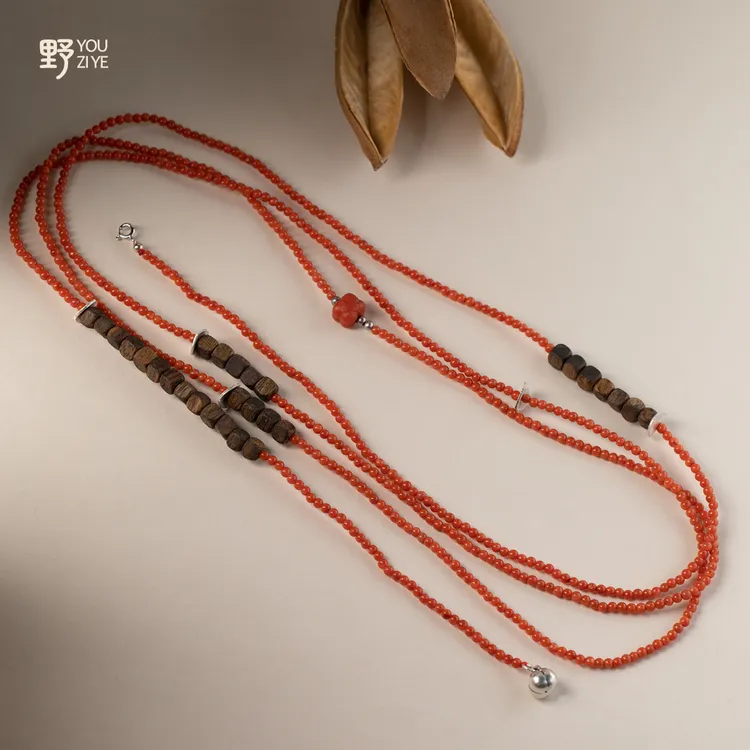 由子野【柿子红了】 原创南红小众设计项链长链背背链S925