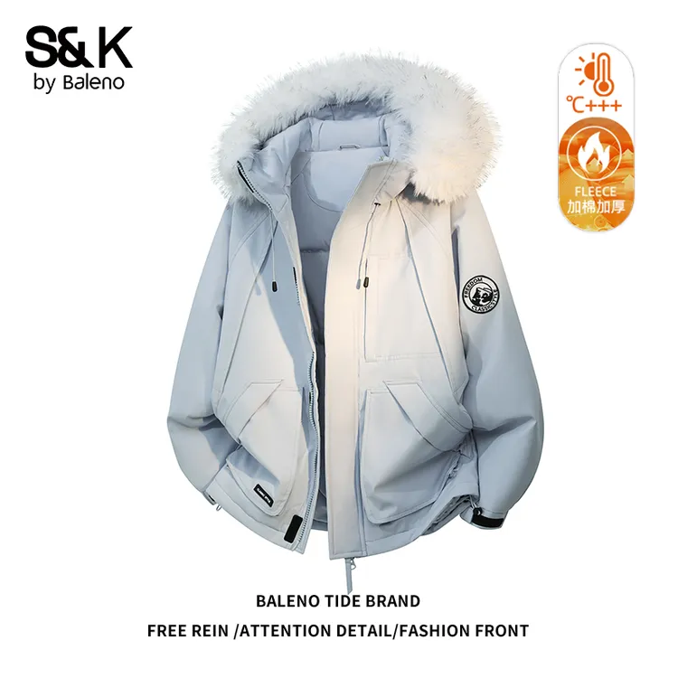 班尼路男士冬季保暖棉服加厚棉衣外套休闲复古工装毛领派克服棉衣