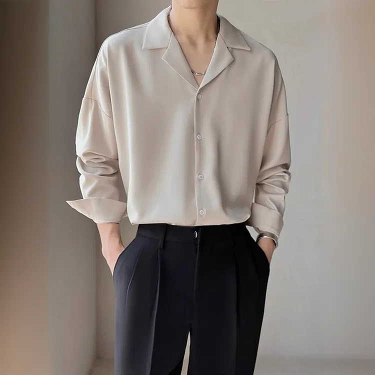 古巴领长袖衬衫男春秋新款轻熟风高级感防晒轻奢polo衫