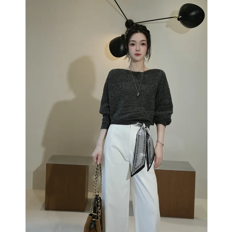 美人访【时光浪漫】新款时尚洋气百搭舒适休闲毛衣两件套上衣8129