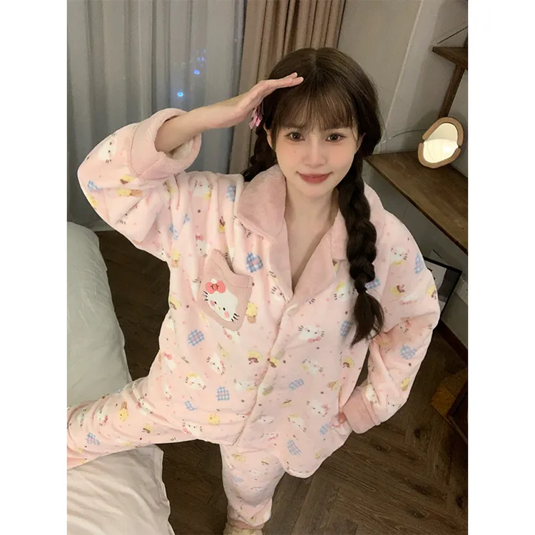 加绒加厚睡衣女款爆款2025新款秋冬季保暖可爱学生ins甜美家居服