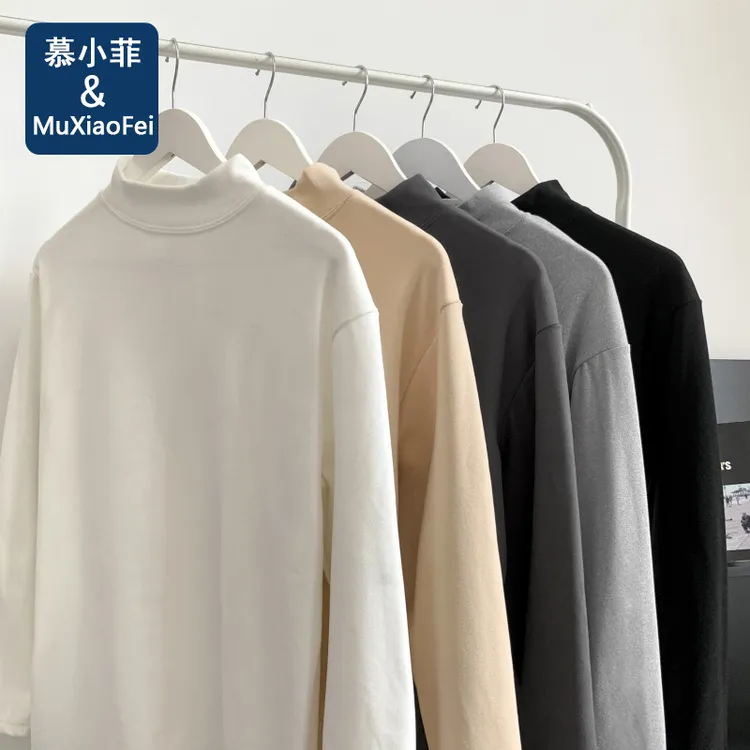 【高品质-售后无忧】秋冬德绒男士半高领纯色打底衫加绒保暖长袖T恤