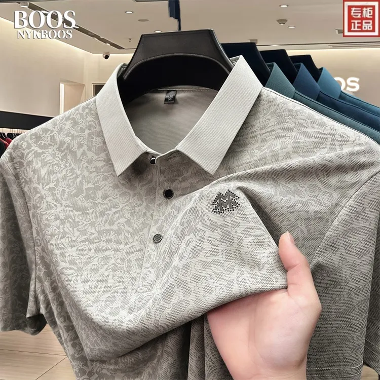 【海外专柜】夏季新款翻领提花短袖T恤男宽松时尚休闲T恤冰丝Polo衫