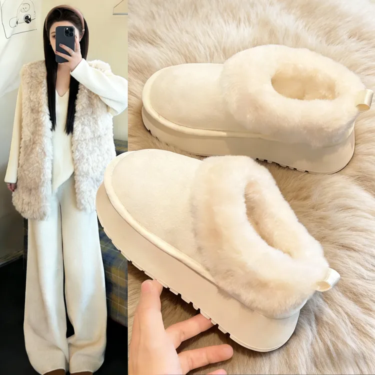 厚底加绒保暖加厚棉鞋雪地靴女2025新款冬季一脚蹬毛毛鞋棉鞋子