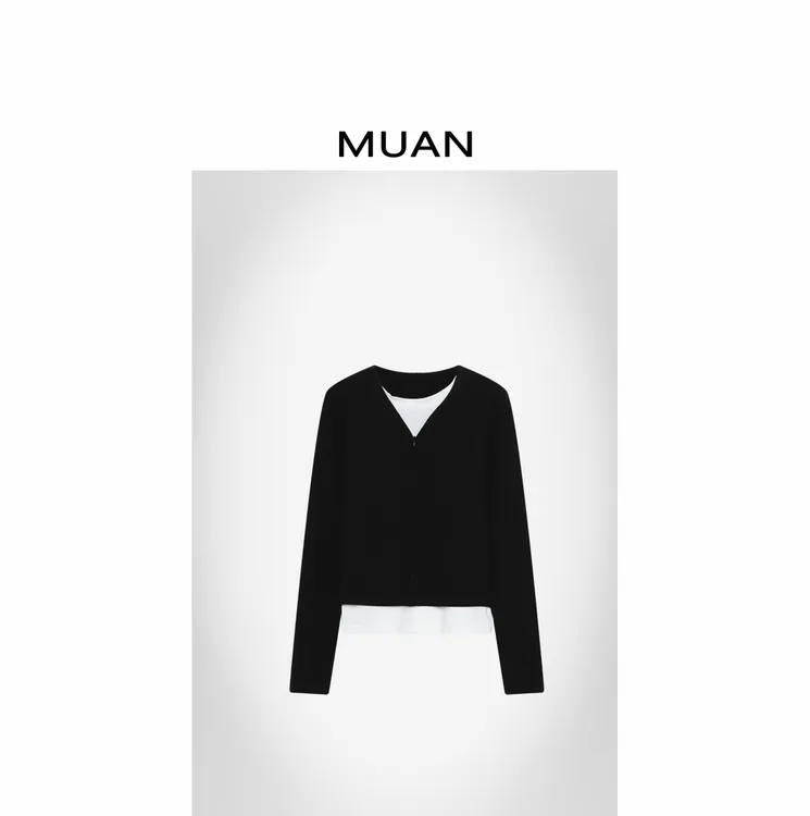 木岸MUAN：《格雷打底》定制高级撞色假两件简约上衣CQ-JD-2521