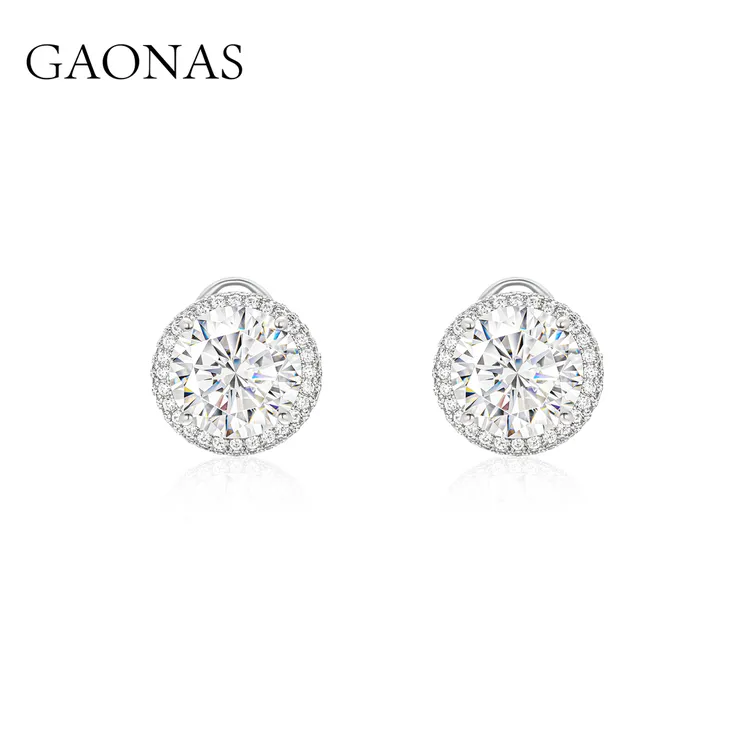 GAONAS 925银合成锆石耳饰 时尚女王璀璨美臻奢4ct白耳钉 11385EW