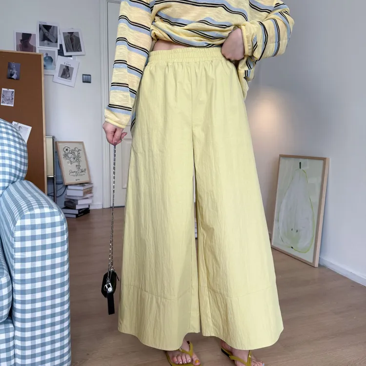 晶咕晶咕软软【山本裙裤】复古日系百搭直筒全腰松紧大阔腿休闲