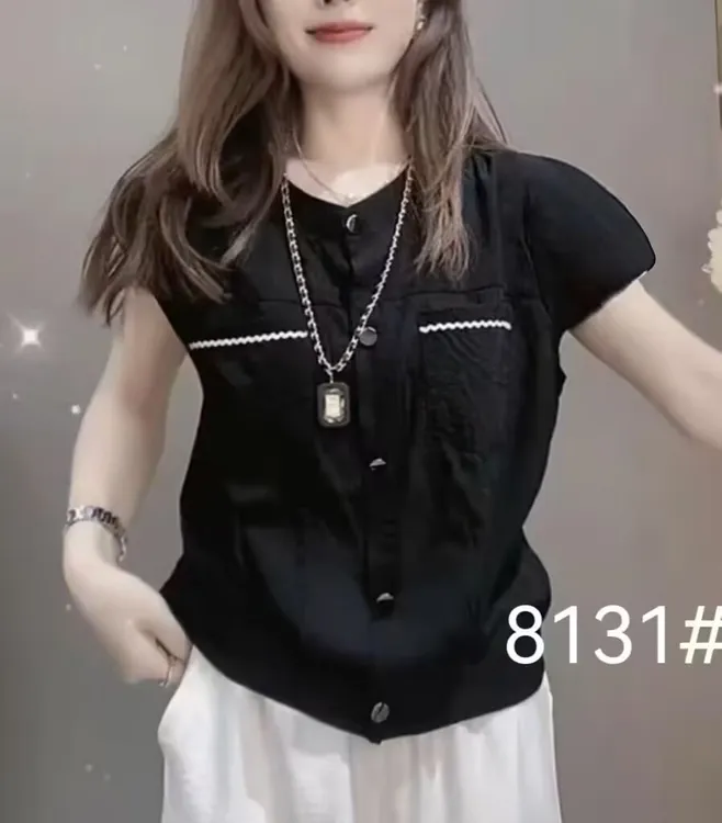 无袖单排多扣口袋通勤短款衬衫上衣不规则时尚宽松黑色女装