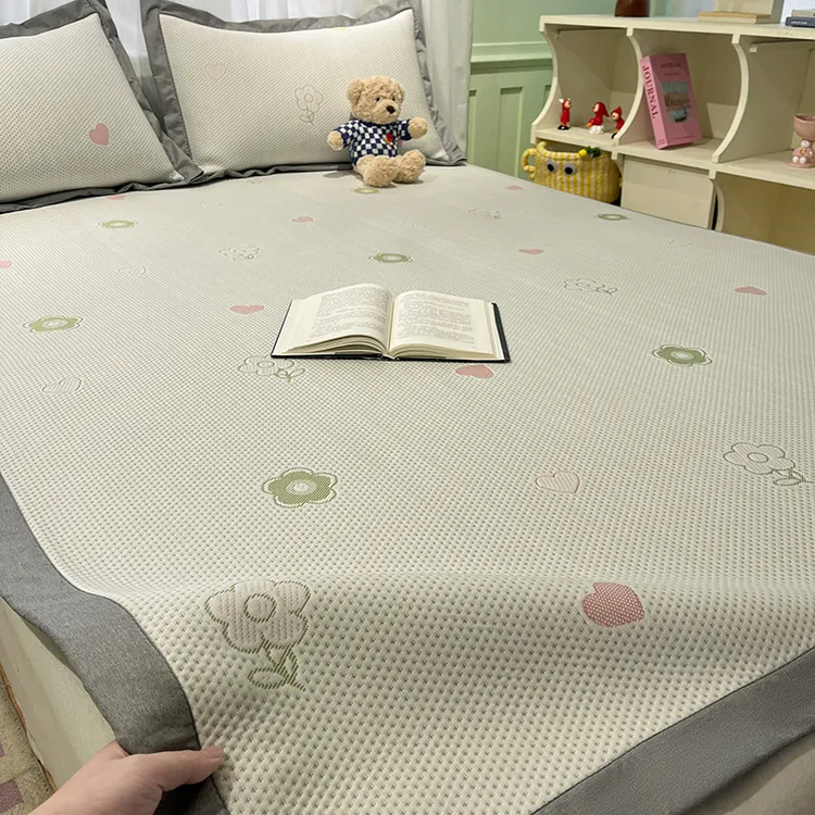 A类提花冰豆豆凉席套件软席子空调席可机洗单人学生宿舍夏季床笠