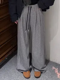 355抽绳系带宽松直筒2025秋季新款高腰垂感松紧腰阔腿裤