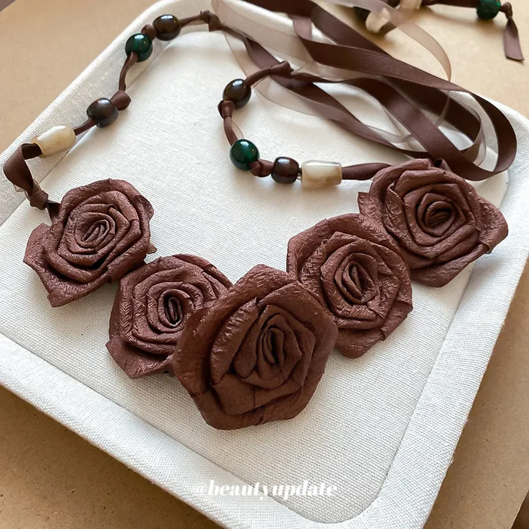 飘带木珠亚克力雪纺花腰链复古民族风腰带时尚小众设计感新款腰饰