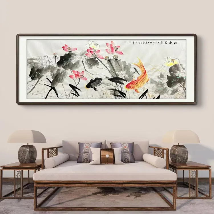 吴广龙国画作品 荷花鱼和和美美和气生财纯手绘国画适合客厅装饰