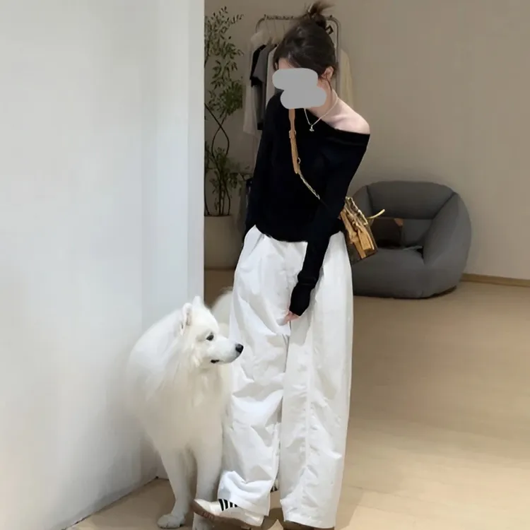 气质高级感长袖T恤女早秋季2025新款街头甜辣风修身显瘦斜肩上衣