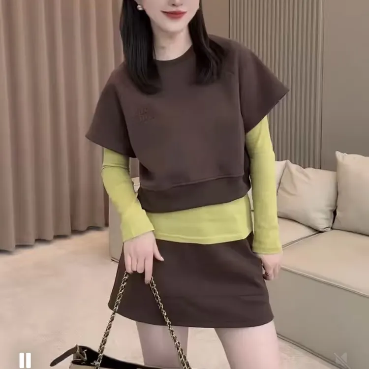 秋季小众简约时尚减龄遮肉上衣短裙套装5226