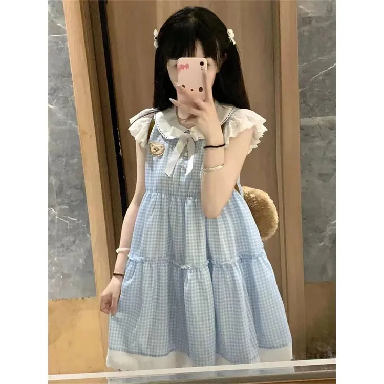 【424人在7小时内发货】夏季新款小个子飞飞袖短款裙子ins娃娃领蝴