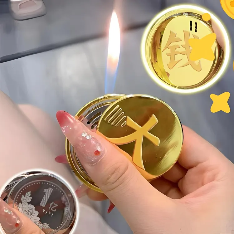 网红新款金属创意解压旋转陀螺转大钱金币充气打火机解压旋转潮玩