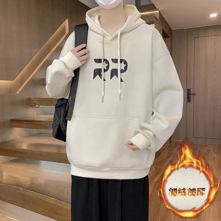 青少年秋冬季连帽卫衣男孩学生加绒加厚打底衫帅气大童冬装上衣服
