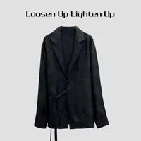 Loosen Up【极光西装】高级定染面料褶皱肌理宽松斜襟系带翻领外套