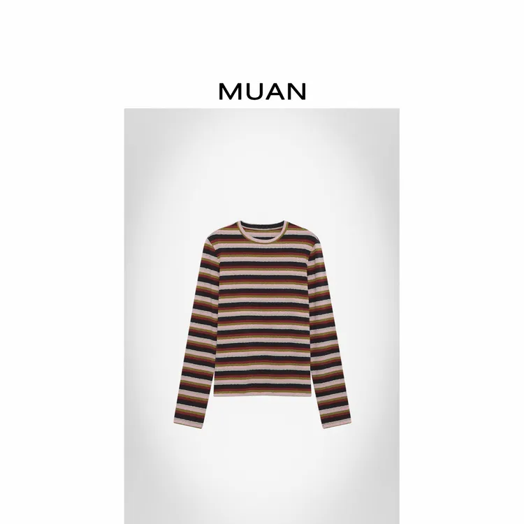 木岸MUAN：《小彩虹长袖T》定制撞色拼接条纹打底上衣女CQ-JD-8336