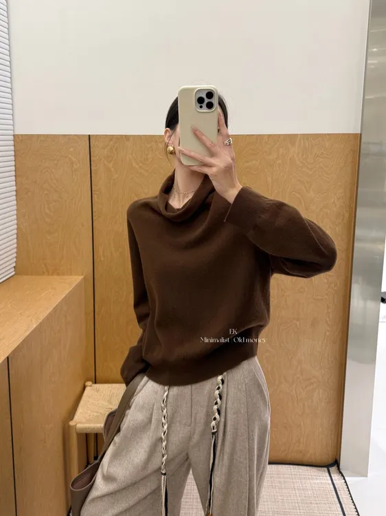 简约高级软糯羊毛针织打底衫女秋冬新款慵懒宽松荡领上衣8001